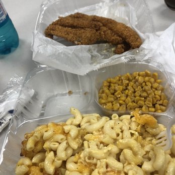 Triangle Deli - One piece fish plate with mac and cheese and corn. - Soul Food Near Me - New Orleans, Louisiana Triangle Deli - One piece fish plate with mac and cheese and corn. - Soul Food Near Me - New Orleans, Louisiana