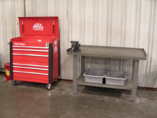 Photo of Pit Row - Santa Clara, CA, US. Tool Box & Work Bench With Vice For Every Lift