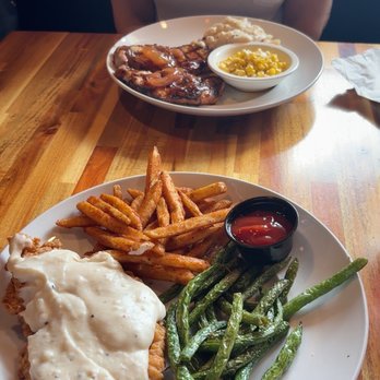 Barrel House Kitchen & Bar - My plate : Chicken Fried Chicken, fries, and green beans My mom's plate: Habanero Pork Chops with sweet glaze, mashed potatoes and corn. - New American Near Me - Edinburg, Texas Barrel House Kitchen & Bar - My plate : Chicken Fried Chicken, fries, and green beans My mom's plate: Habanero Pork Chops with sweet glaze, mashed potatoes and corn. - New American Near Me - Edinburg, Texas