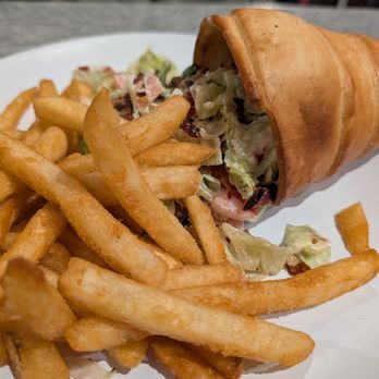 Delaney’s Diner - Conewich with fries - chopped BLT salad inside warm crescent roll - American Near Me - Columbus, Ohio