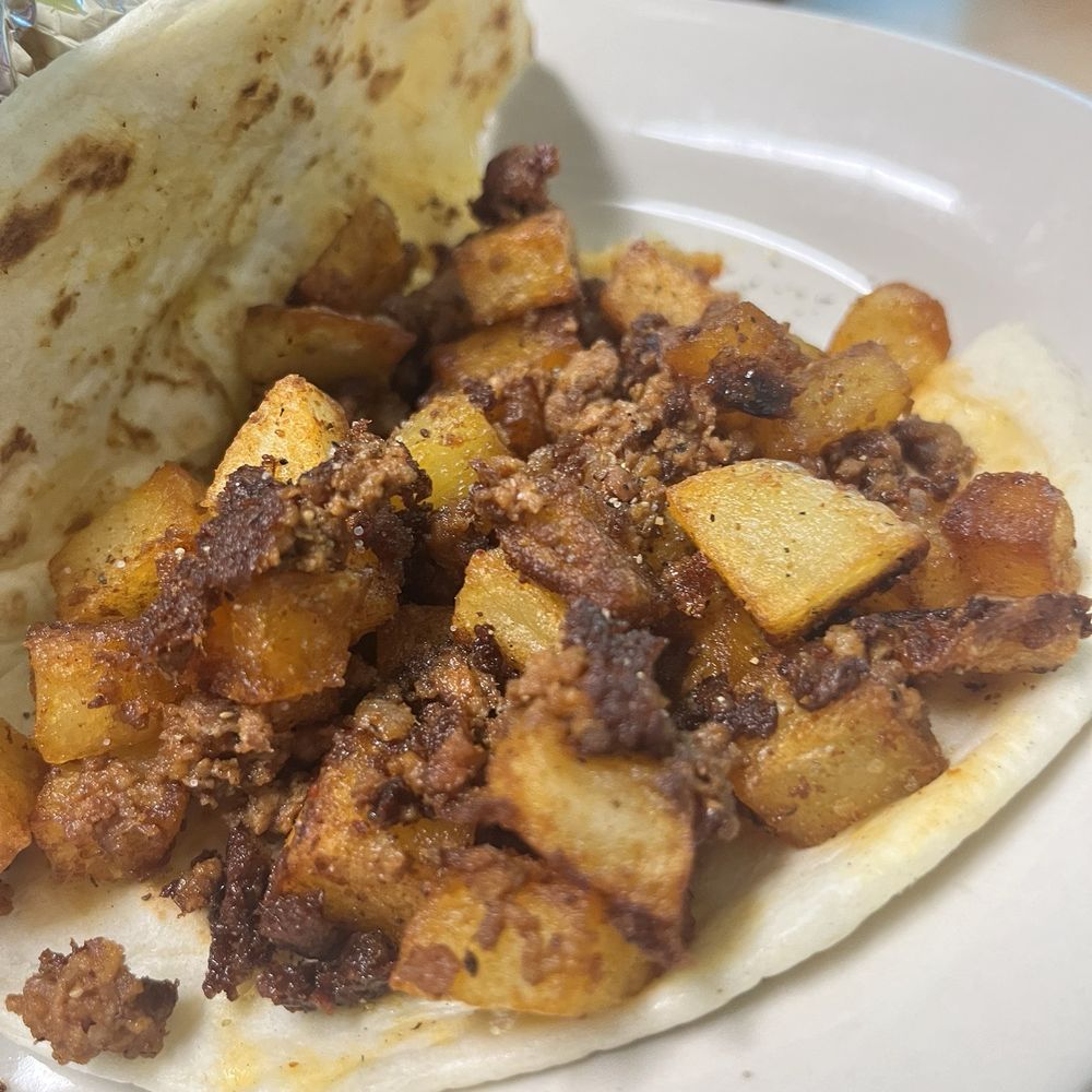 Flour tortillas with chorizo n papas