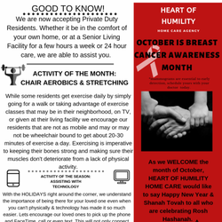 Heart Of Humility Home Care Agency - October Monthly Newsletter