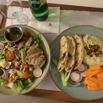 475 Restaurant - Chopped salad (add chicken, avocado, red onion and no cheese with olive oil on the side) and Fava bean hummus with extra carrots - American Near Me - Peachtree Corners, Georgia