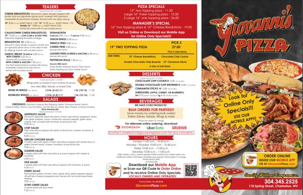 Menu photo 1 Giovanni's Pizza Charleston, WV Menu photo 1 Giovanni's Pizza Charleston, WV