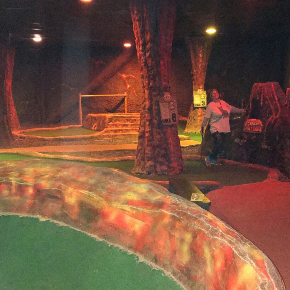 Molten Mountain - The fake trees have sunken perimeters and will suck your ball in! - Mini Golf Near Me - North Myrtle Beach, South Carolina