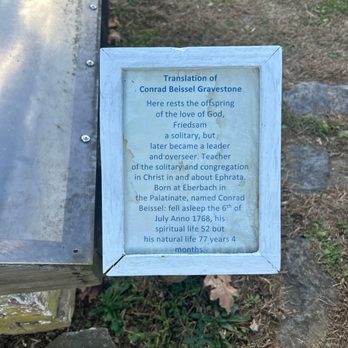 Ephrata Cloister - The sign at his gravesite. - Landmarks & Historical Buildings Near Me - Ephrata, Pennsylvania Ephrata Cloister - The sign at his gravesite. - Landmarks & Historical Buildings Near Me - Ephrata, Pennsylvania