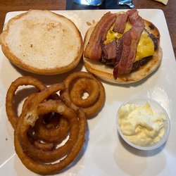 Sugarless Sweets - Overdone, teeny burger missing house sauce, lettuce, tomato, onion, pickles