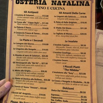 Osteria Natalina - Dinner menu - Italian Near Me - Tampa, Florida
