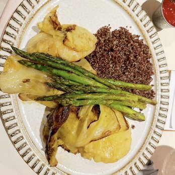 Point B - Braised cabbage steaks with red quinoa and asparagus - New American Near Me - Knoxville, Tennessee Point B - Braised cabbage steaks with red quinoa and asparagus - New American Near Me - Knoxville, Tennessee