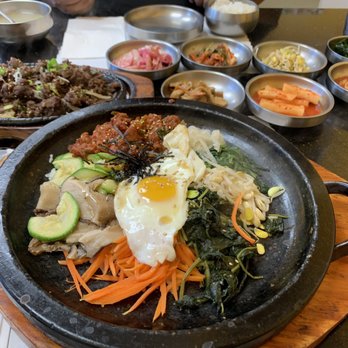 Da Rae BBQ Restaurant - Pork Bulgogi hot stone bibimpap, bulgogi, banchan - Korean Near Me - Fullerton, California
