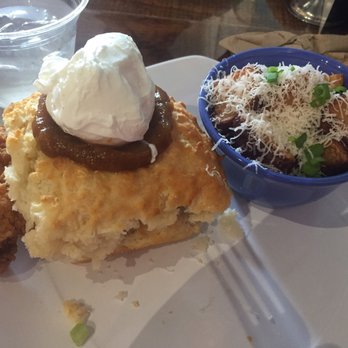 Biscuit Head - Mimosa chicken biscuit and moon fries - Breakfast & Brunch Near Me - Greenville, South Carolina