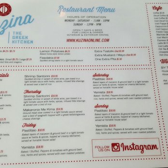 Kuzina - Menu 2 - Mediterranean Near Me - Staten Island, New York