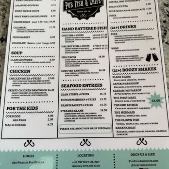Pub Fish & Chips - Menu - Seafood Near Me - Lincoln City, Oregon Pub Fish & Chips - Menu - Seafood Near Me - Lincoln City, Oregon