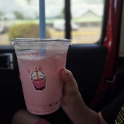 Bubble n’ Boba - Strawberry milk tea with strawberry popping boba
