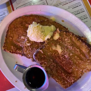 Mo's Egg House - Coconut French toast with mango syrup - Breakfast & Brunch Near Me - Temecula, California Mo's Egg House - Coconut French toast with mango syrup - Breakfast & Brunch Near Me - Temecula, California