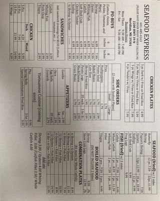 Menu photo 2 Seafood Express Meridian, MS Menu photo 2 Seafood Express Meridian, MS