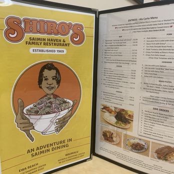 Shiro's Saimin Haven - Menu has so many options - Hawaiian Near Me - Aiea, Hawaii