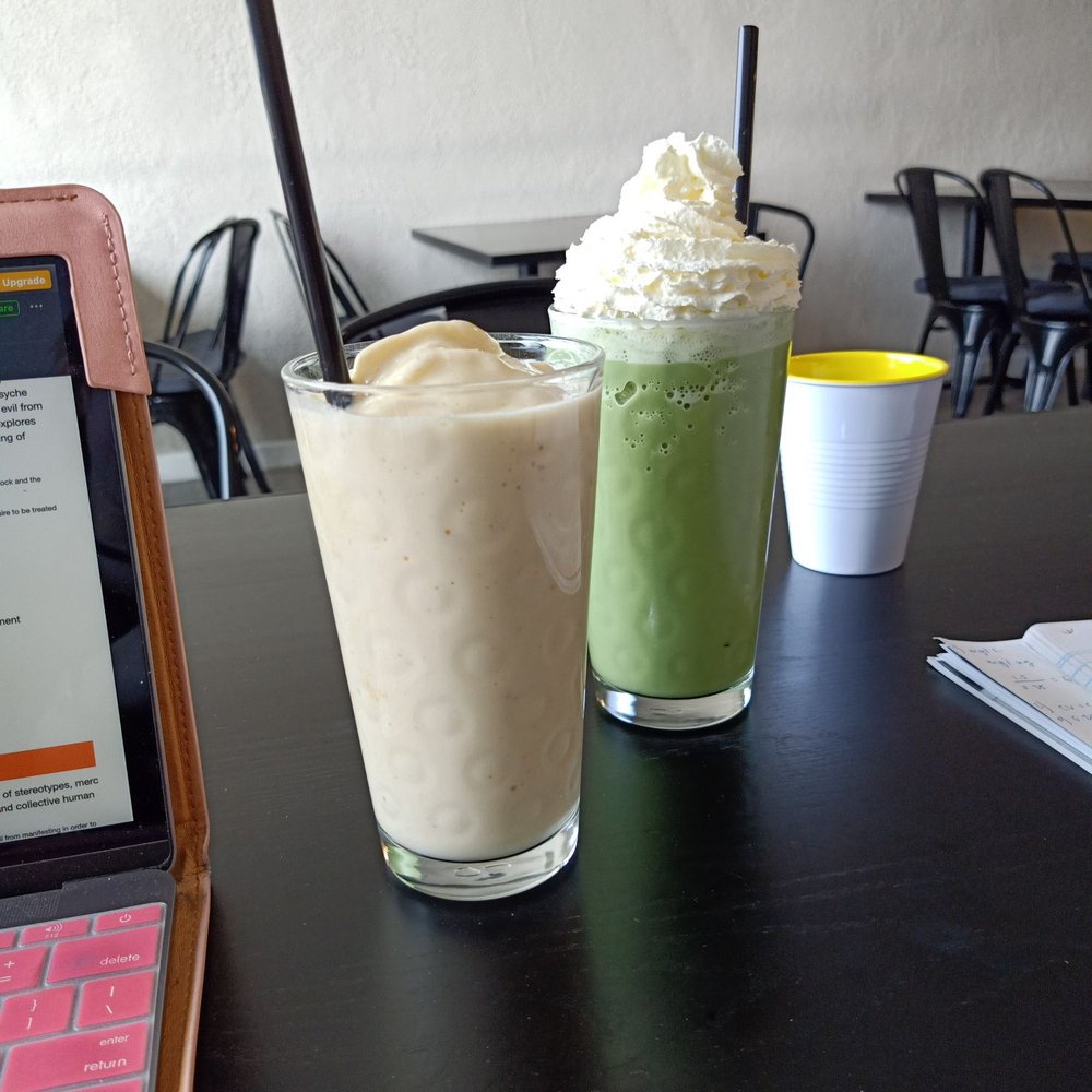 Bunker 64 - Banana manga smoothie and green tea frappe - Cafes Near Me - Lidcombe, NSW