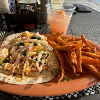 Splash At the Boathouse - My fish tacos with sweet potatoe fries. - American Near Me - Burlington, Vermont Splash At the Boathouse - My fish tacos with sweet potatoe fries. - American Near Me - Burlington, Vermont