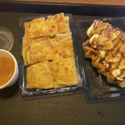 Beef murtabak and banana & Nutella waffle (with added pb) Beef murtabak and banana & Nutella waffle (with added pb)