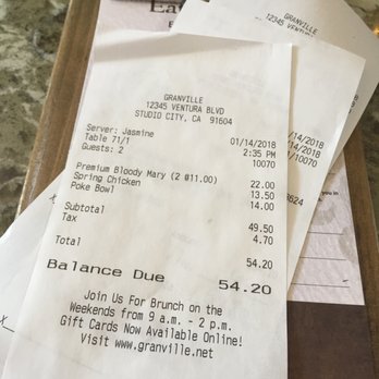 GRANVILLE - The check. Jasmine was the highpoint of a somewhat frustrating visit - New American Near Me - Studio City, California GRANVILLE - The check. Jasmine was the highpoint of a somewhat frustrating visit - New American Near Me - Studio City, California