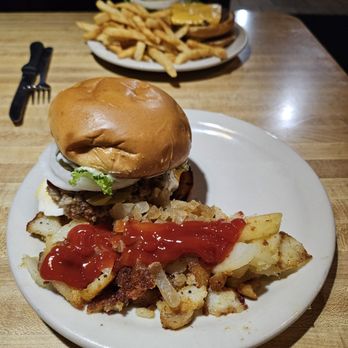 Log Cabin - Cincinnati burger and home fries and cabin burger with fries. - Breakfast & Brunch Near Me - Covington, Kentucky