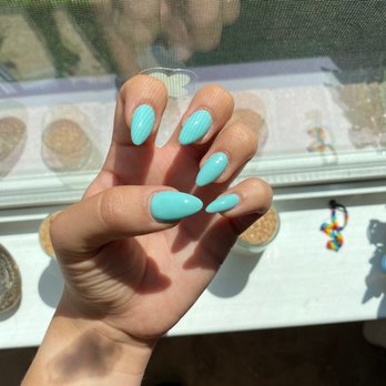 Gloss Nail Bar - Almond teal nails - Nail Salons Near Me - Houston, Texas Gloss Nail Bar - Almond teal nails - Nail Salons Near Me - Houston, Texas