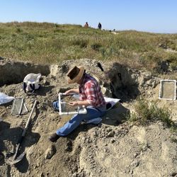 The Ernst Quarries - sifting and looking for fossils using the provided sifters.