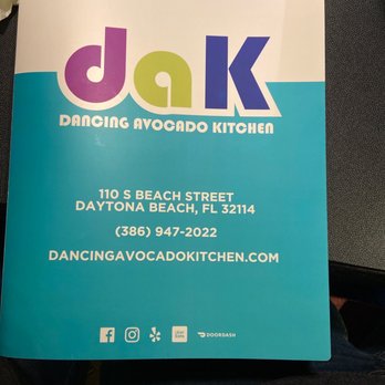 Dancing Avocado Kitchen - Front of menu - Mexican Near Me - Daytona Beach, Florida Dancing Avocado Kitchen - Front of menu - Mexican Near Me - Daytona Beach, Florida