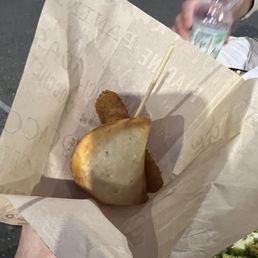 Delicious fried food in a bag