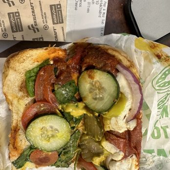 Subway - #6 The Boss - with Spinach, Black Olives, Onions, Jalapeños, Parm Cheese - in reality Spinach, Cucumber, Pickles, Tomatoes, Onions, Mustard - Sandwiches Near Me - Selah, Washington