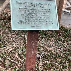 Orchard Park - Plaque commemorating who the park is named after - William J. Orchard
