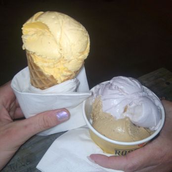 Rose Rock Microcreamery  - blood orange, blood acquired separately, and a beautiful honey lavender scoop adjacent vietnamese coffee scoop - Ice Cream & Frozen Yogurt Near Me - Tulsa, Oklahoma