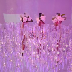 Iram's Reception Hall - Not all 60 glasses were set out. Champagne bottles seen behind glasses.