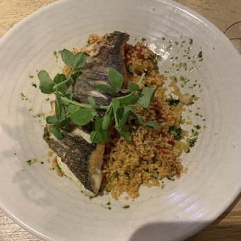 Herringbone - Black bass with cous cous and red peppers - Bars Near Me - North Berwick, ELN