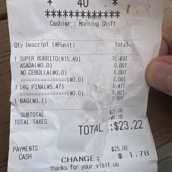 La Flor de Jalisco - A picture of the receipt - Mexican Near Me - El Cerrito, California La Flor de Jalisco - A picture of the receipt - Mexican Near Me - El Cerrito, California