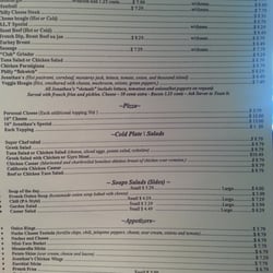 Jonathan's Sports Pub - Menu