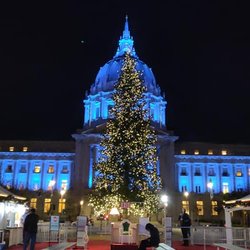 Winter Park Ice Rink - Christmas Tree in front of City Hall as viewed from the ice rink