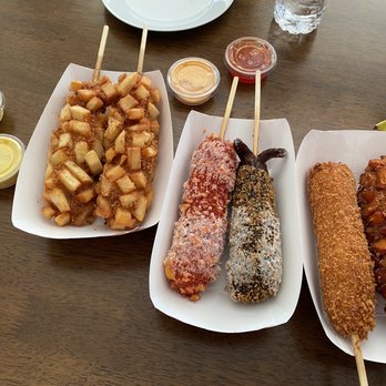 Seoul Hotdog - YUMMINESS!! Try the sweet potato one! And any with cheese. Mmmm so good. - Hot Dogs Near Me - Berkeley, California