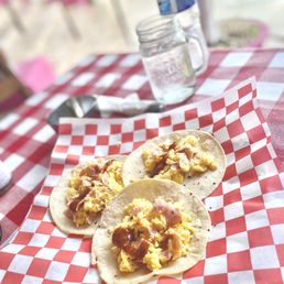 Ham and egg taco on corn tortilla. Really good!