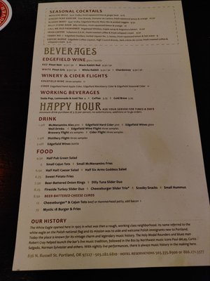 Menu photo 5 White Eagle Saloon Portland, OR