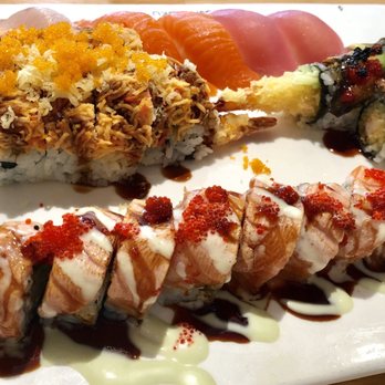 Sushi Taku - Clockwise top left: crazy Crazy Kani Roll, Color Dragon Roll, Fire Phoenix Roll - Japanese Near Me - Chicago, Illinois Sushi Taku - Clockwise top left: crazy Crazy Kani Roll, Color Dragon Roll, Fire Phoenix Roll - Japanese Near Me - Chicago, Illinois