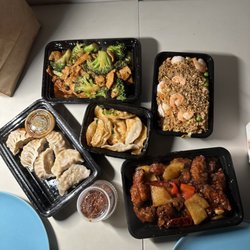 General Tso's Chicken Chicken with Broccoli Steamed Pork Dumplings Spicy Chicken Dumplings Fried Rice with Protein