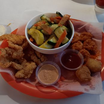 Red Crawfish Seafood & Wings - Fried catfish (so good) and buffalo shrimp with veggies and hushpuppies. - Seafood Near Me - Lawrenceville, Georgia Red Crawfish Seafood & Wings - Fried catfish (so good) and buffalo shrimp with veggies and hushpuppies. - Seafood Near Me - Lawrenceville, Georgia