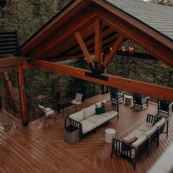 Juniper Lodge & Treehouses - Patio - Hotels Near Me - Evergreen, Colorado Juniper Lodge & Treehouses - Patio - Hotels Near Me - Evergreen, Colorado