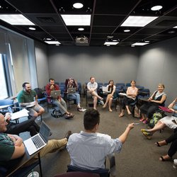 Emerson College - Graduate students have a class discussion.