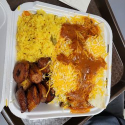 Campestre Chicken - Beef Enchiladas with Rice and Fried Plantains