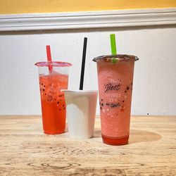 Eggroll Cafe - Raspberry Bubble Tea Hot Taro Milk Tea Raspberry Slush