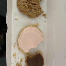 nutter butter, sugar cookie, twix (half eaten, missing the chocolate chip which was the best) nutter butter, sugar cookie, twix (half eaten, missing the chocolate chip which was the best)