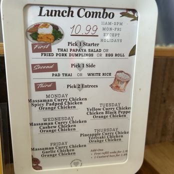 Thai Papaya Cuisine - Lunch Combo Menu - Thai Near Me - Provo, Utah